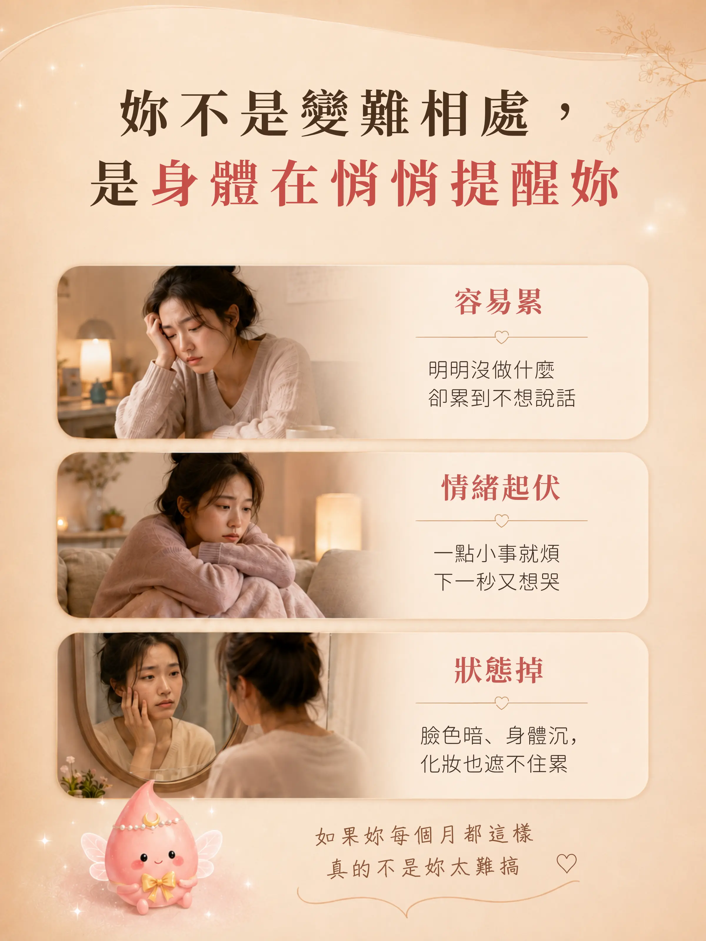 女生經前容易累、情緒起伏與狀態變差的三種生活情境