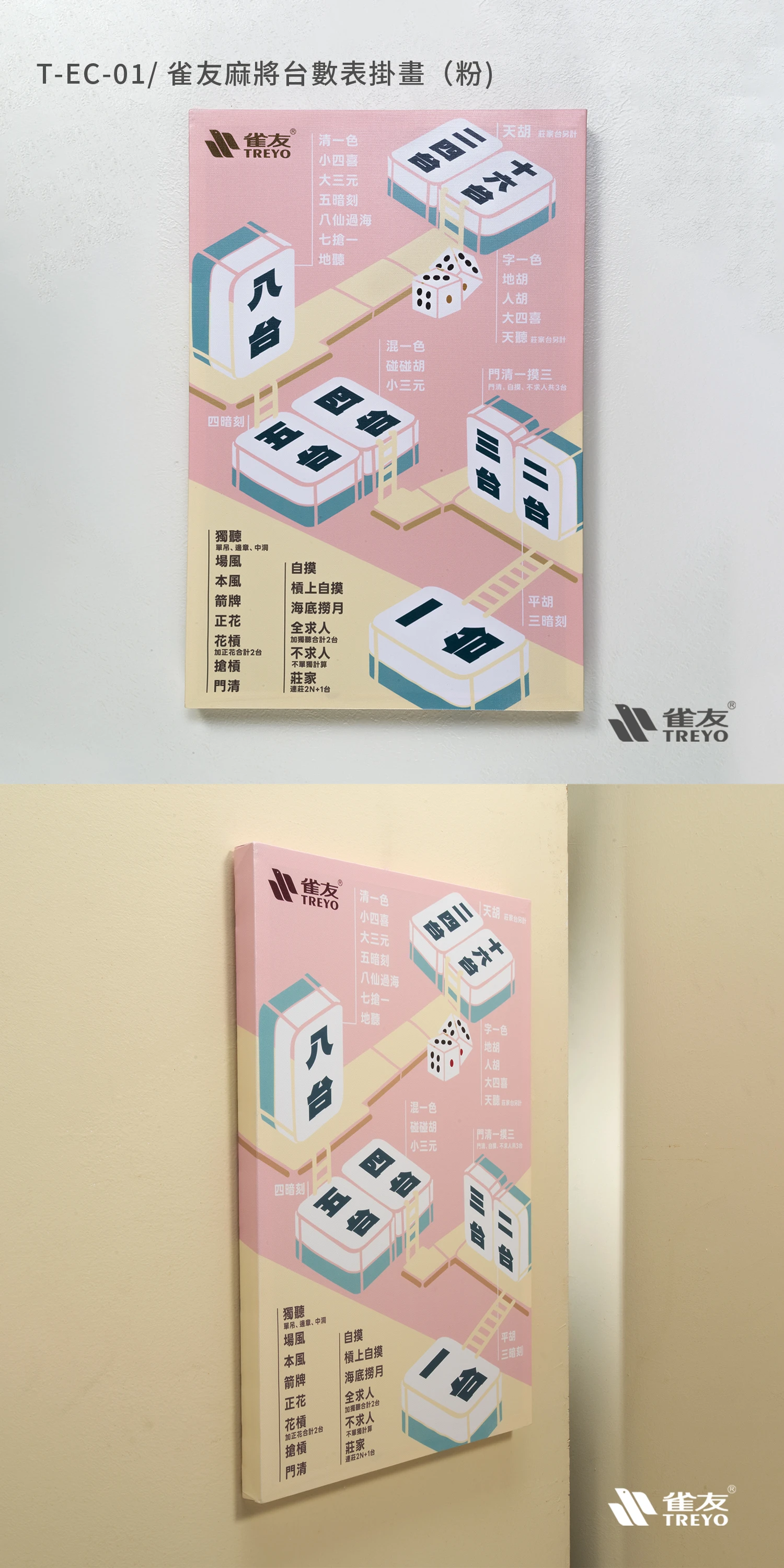 雀友麻將台數表掛畫（粉）